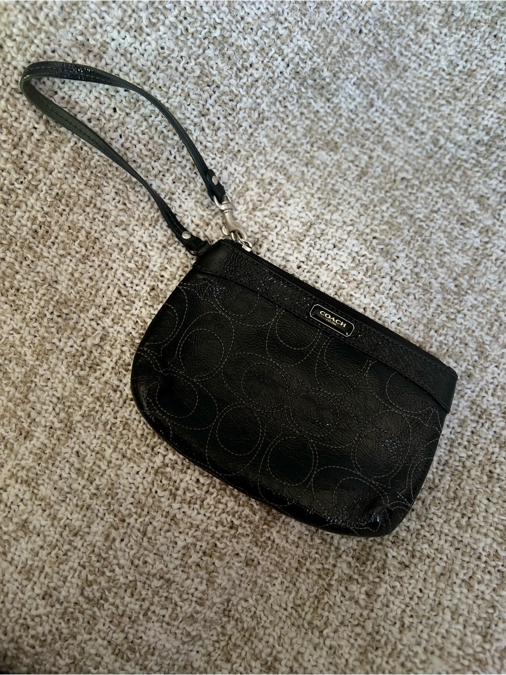 Coach Black Stitched Signature Patent Leather Small Wristlet
